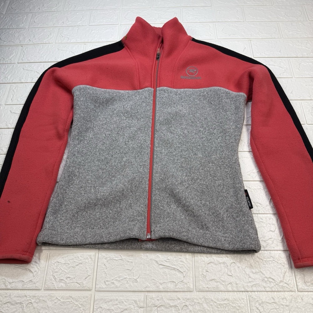 Rossignol Polartec Fleece Sweater Jacket Mens Medium Red Gray Full Zip Ski